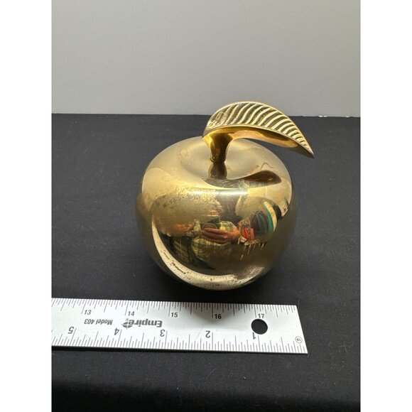 Vintage Brass Heavy Apple Paperweight Handcrafted For The Master Teacher Made In - Picture 7 of 8